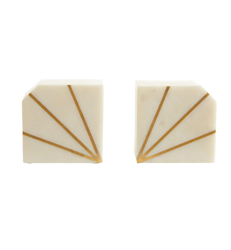 Sena Marble Set Of 2 Bookends In White And Brass