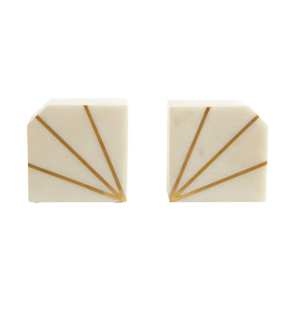 Sena Marble Set Of 2 Bookends In White And Brass