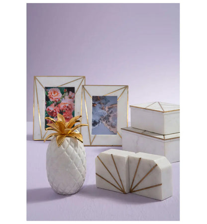 Sena Marble Set Of 2 Bookends In White And Brass