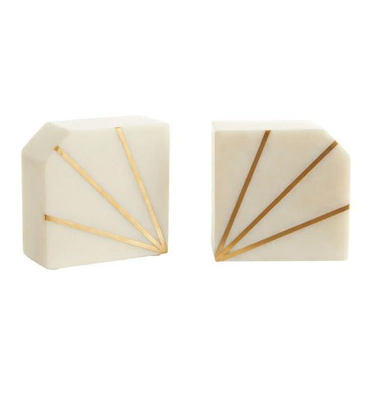 Sena Marble Set Of 2 Bookends In White And Brass