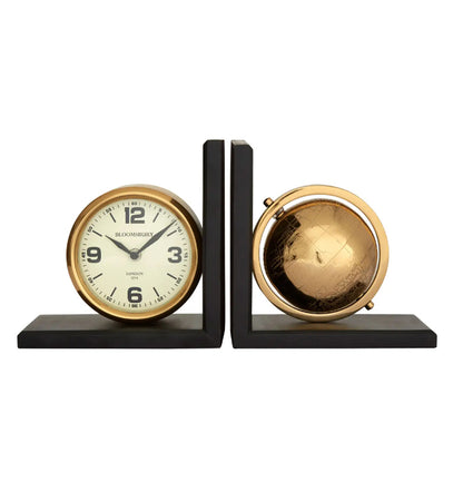Churchill Mango Wood And Metal Set Of 2 Globe Clock Bookends