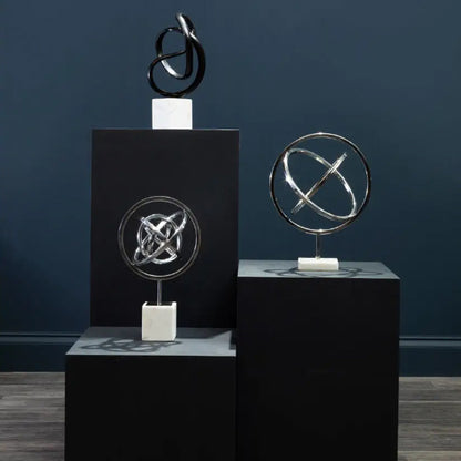 Mirano Aluminium Knot Sculpture In Black With Marble Base