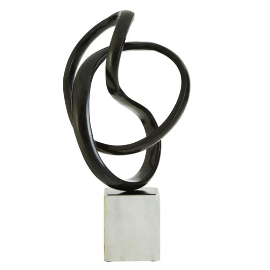Mirano Aluminium Knot Sculpture In Black With Marble Base