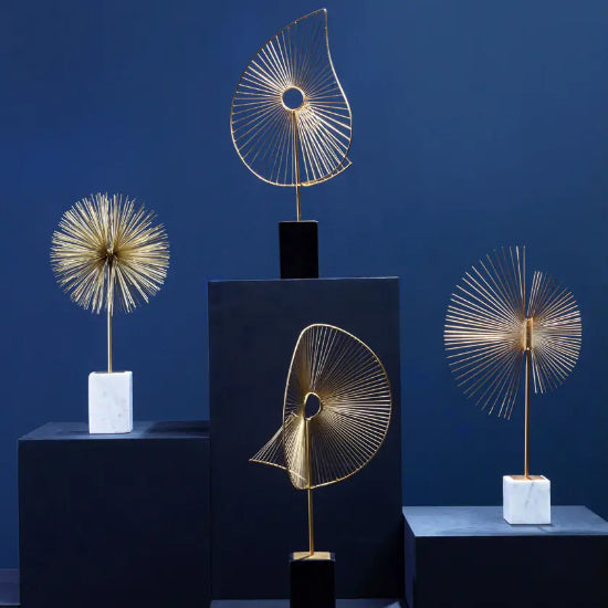 Mirano Metal Paisley Sculpture In Gold With White Marble Base