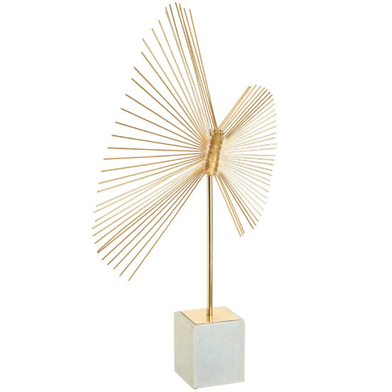 Mirano Metal Spiral Sculpture in Gold With White Marble Base