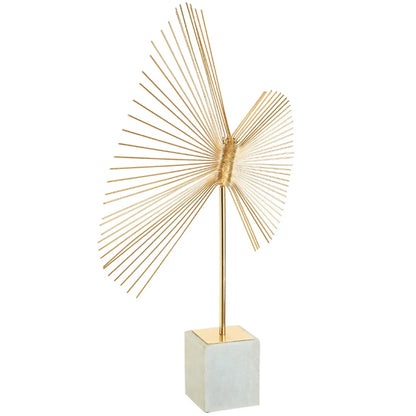 Mirano Metal Spiral Sculpture in Gold With White Marble Base