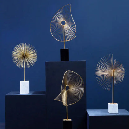 Mirano Metal Spiral Sculpture in Gold With White Marble Base