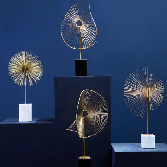 Mirano Metal Starburst Sculpture In Gold With White Marble Base