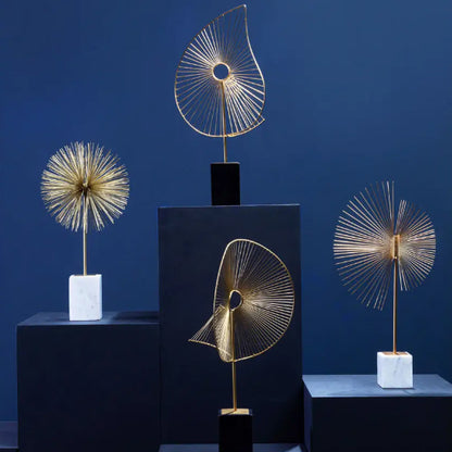 Mirano Metal Web Sculpture In Gold With Black Marble Base