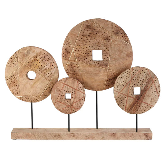 Elementi Mango Wood 4 Discs Wooden Sculpture In Natural