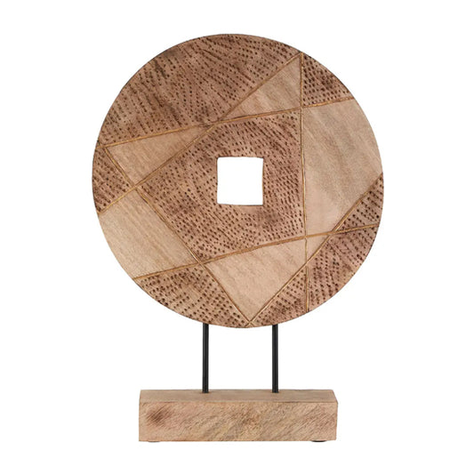 Elementi Round Wooden Disc Sculpture In Natural