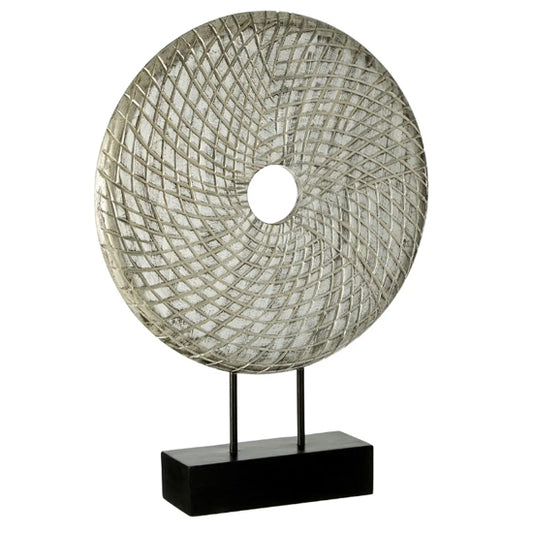 Elementi Round Wooden Disc Sculpture In Silver