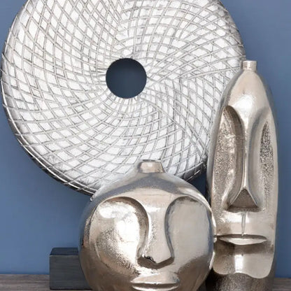Elementi Round Wooden Disc Sculpture In Silver