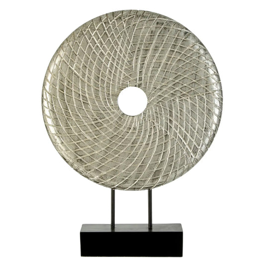 Elementi Round Wooden Disc Sculpture In Silver