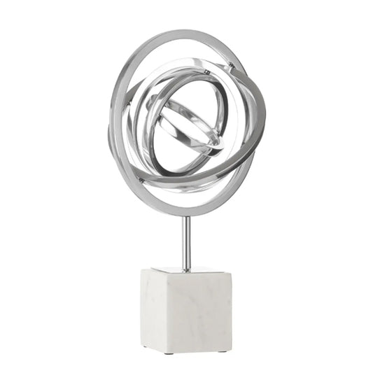 Mirano Steel Spiral Sculpture In Polished Silver With Block Stand