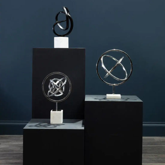 Mirano Steel Spiral Sculpture In Polished Silver With Block Stand