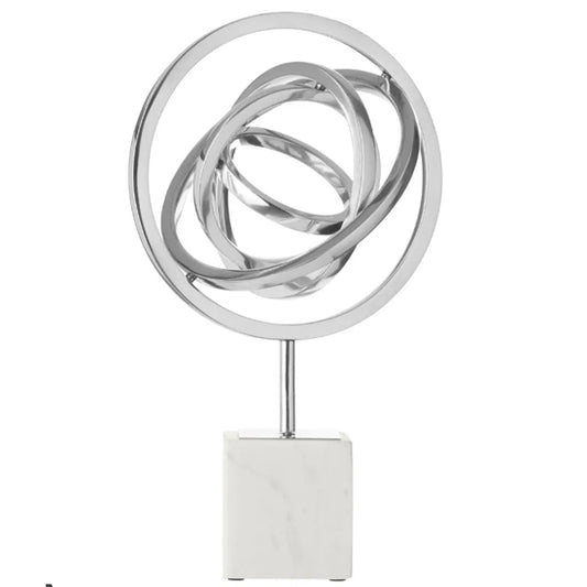 Mirano Steel Spiral Sculpture In Polished Silver With Block Stand