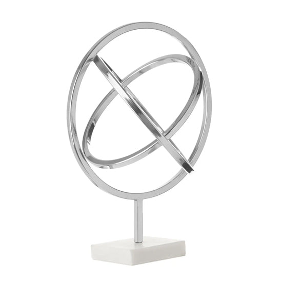Mirano Steel Spiral Sculpture in Polished Silver With White Marble Base