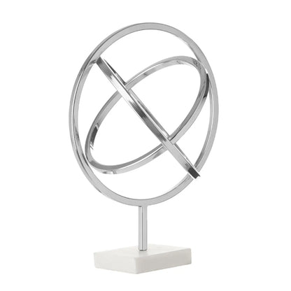 Mirano Steel Spiral Sculpture in Polished Silver With White Marble Base