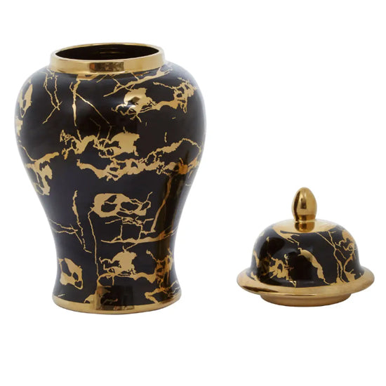 Marmo Ceramic Small Ceramic Jar In Black And Gold