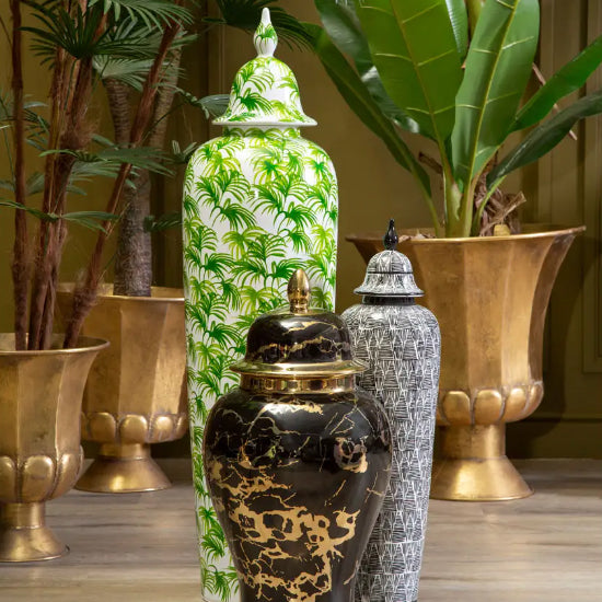 Marmo Ceramic Small Ceramic Jar In Black And Gold