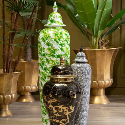 Marmo Ceramic Small Ceramic Jar In Black And Gold