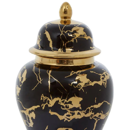 Marmo Ceramic Small Ceramic Jar In Black And Gold