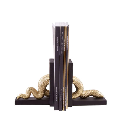 Serpent Wooden And Metal Set Of 2 Bookends In Warm Metallic