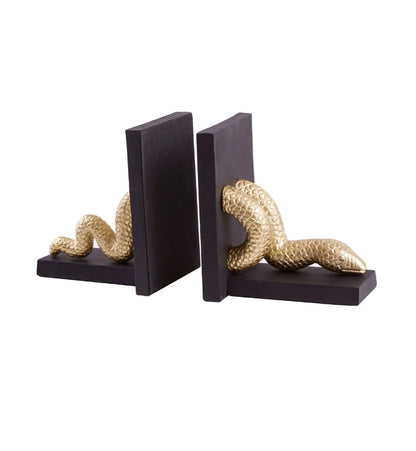 Serpent Wooden And Metal Set Of 2 Bookends In Warm Metallic