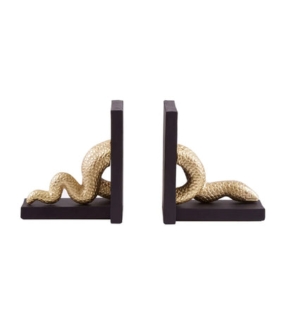 Serpent Wooden And Metal Set Of 2 Bookends In Warm Metallic