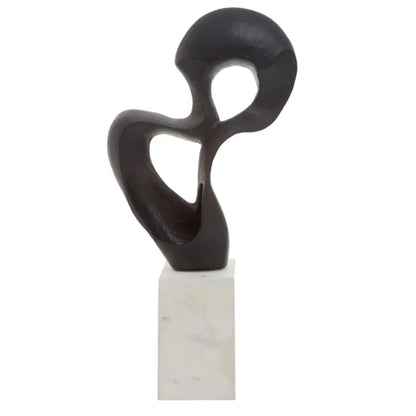 Mirano Aluminium Knot Sculpture In Black With White Marble Base