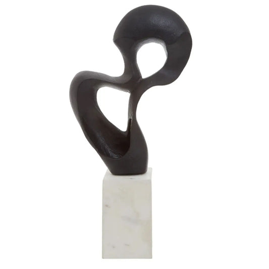 Mirano Aluminium Knot Sculpture In Black With White Marble Base