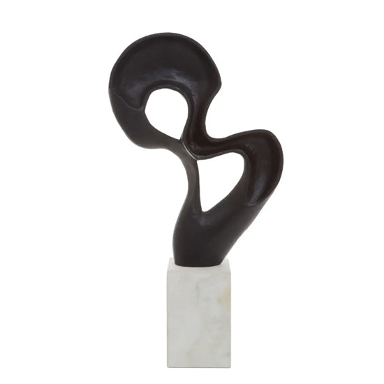 Mirano Aluminium Knot Sculpture In Black With White Marble Base