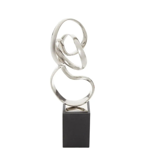 Mirano Metal Knot Sculpture In Nickel With Black Marble Base