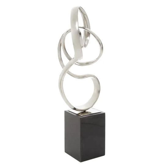 Mirano Metal Knot Sculpture In Nickel With Black Marble Base
