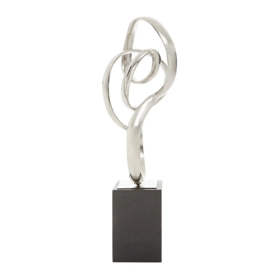 Mirano Metal Knot Sculpture In Nickel With Black Marble Base
