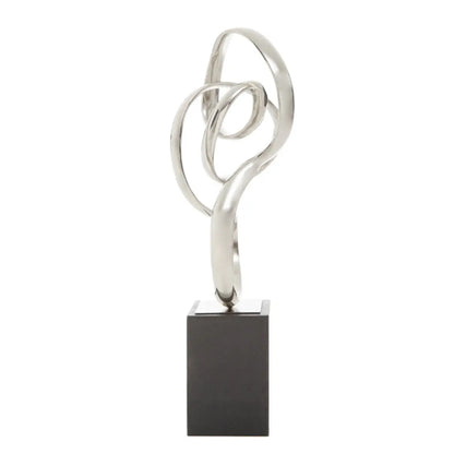 Mirano Metal Knot Sculpture In Nickel With Black Marble Base