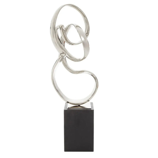 Mirano Metal Knot Sculpture In Nickel With Black Marble Base