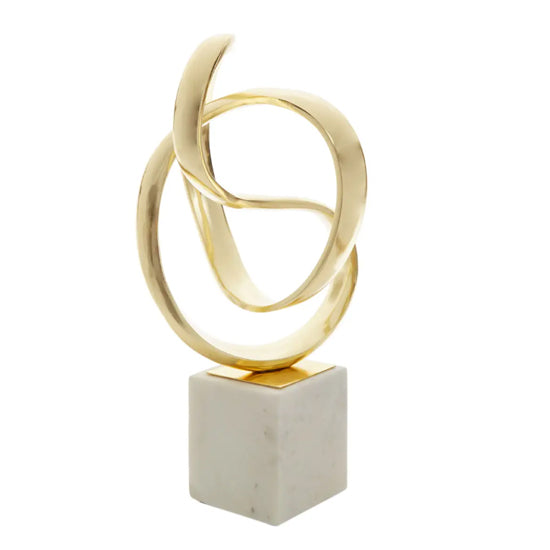 Mirano Aluminium Knot Sculpture In Gold With White Marble Base