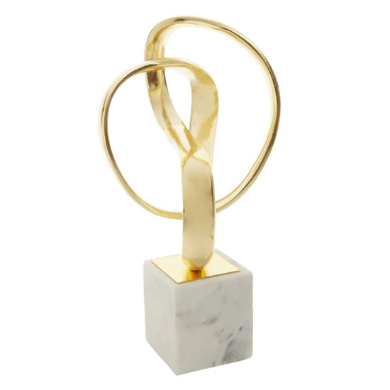 Mirano Aluminium Knot Sculpture In Gold With White Marble Base