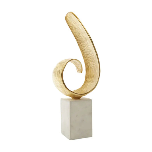 Mirano Aluminium Curl Sculpture In Gold With White Marble Base