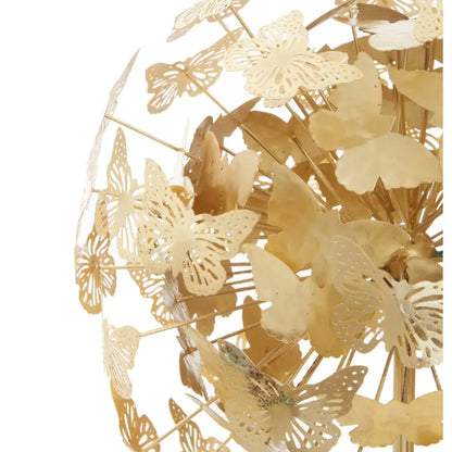 Mirano Metal Butterfly Sculpture In Gold With White Marble Base