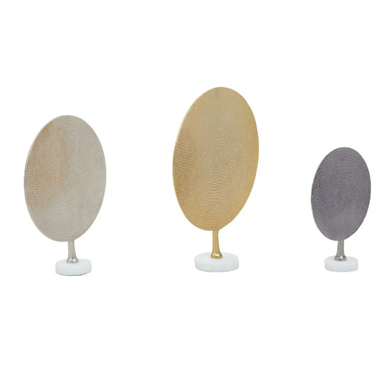 Elias Aluminium Set Of 3 Hammered Metal Sculptures In Gold Silver And Black