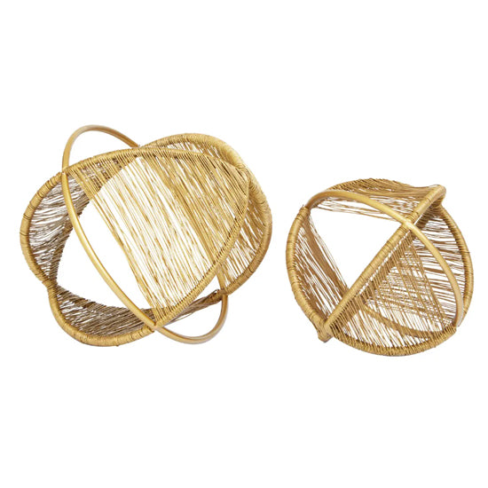 Enzo Metal Set Of 2 Wire Ball Ornaments In Gold