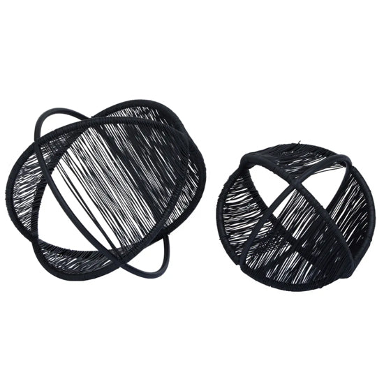 Enzo Metal Set Of 2 Wire Ball Ornaments In Black