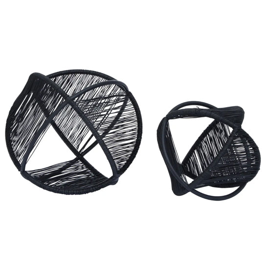 Enzo Metal Set Of 2 Wire Ball Ornaments In Black