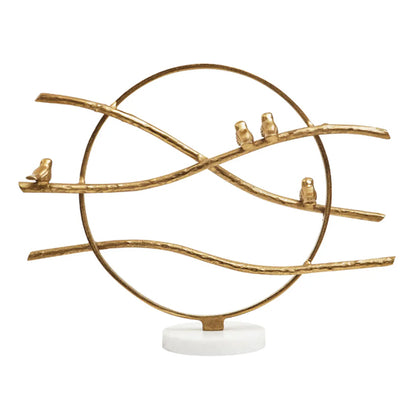 Evra Hoop Bird Sculpture In Gold With White Marble Base