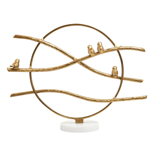 Evra Hoop Bird Sculpture In Gold With White Marble Base