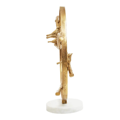 Evra Hoop Bird Sculpture In Gold With White Marble Base
