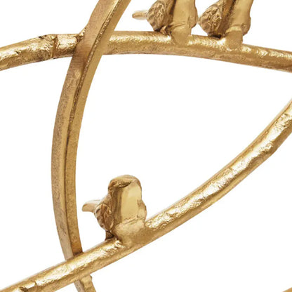 Evra Hoop Bird Sculpture In Gold With White Marble Base